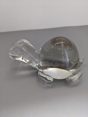 Clear Glass Turtle Figurine Vintage Pressed Glass Paperweight 1980s